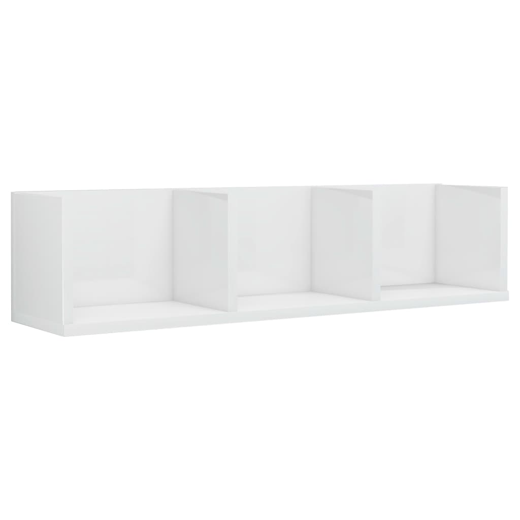 Scaffale Porta CD Parete Bianco Lucido 75x18x18 cm Multistrato